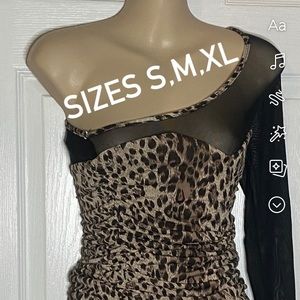 ( Brown/Black) Leopard one sheer sleeve mini dress